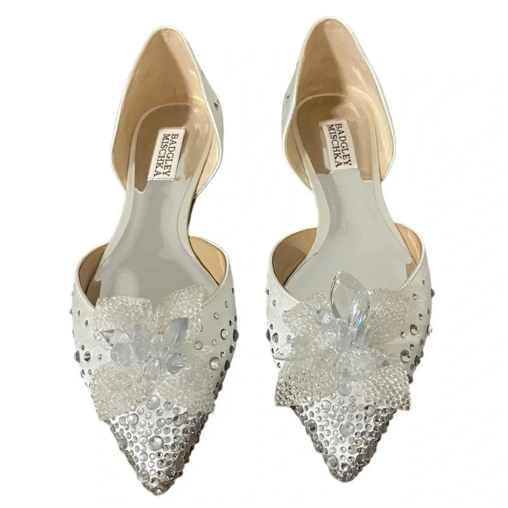 ✨ Badgley Mischka Haddie D’Orsay Crystal Bridal Flats Shoes 7.5 Wedding 👰✨